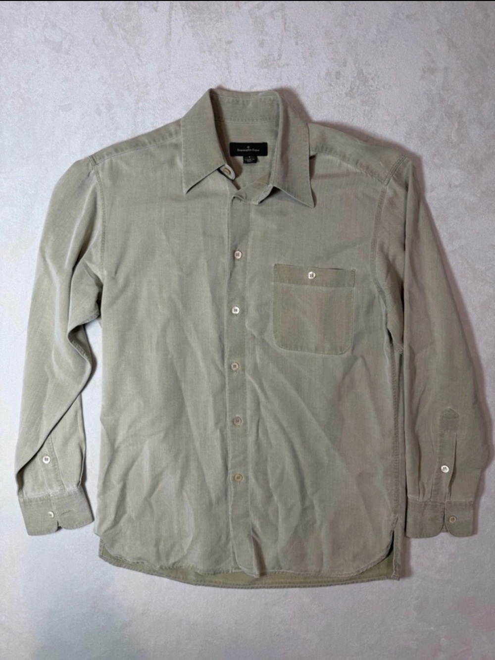 Ermenegildo Zegna Men's Corduroy Button-Down Shirt in Light Olive